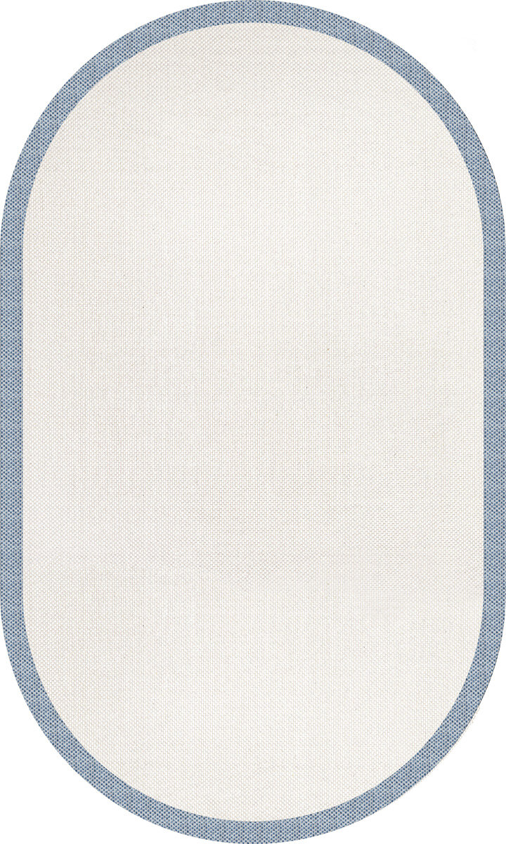 Natura Sisal Hasır Görünümlü Çerçeveli Oval Halı Ntr16 Mavi-Krem 