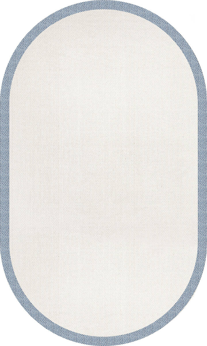 Natura Sisal Hasır Görünümlü Çerçeveli Oval Halı Ntr16 Mavi-Krem - 1