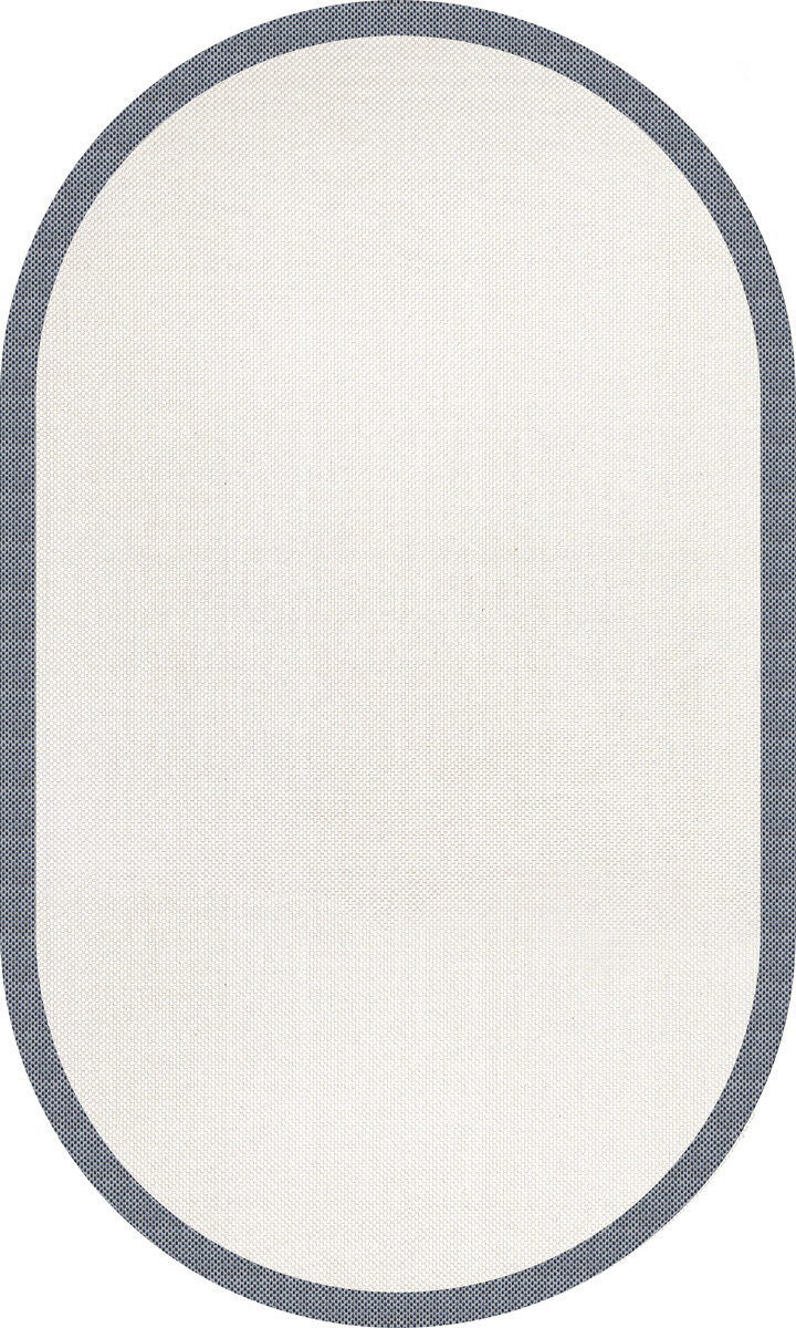 Natura Sisal Hasır Görünümlü Çerçeveli Oval Halı Ntr17 Lacivert-Krem 