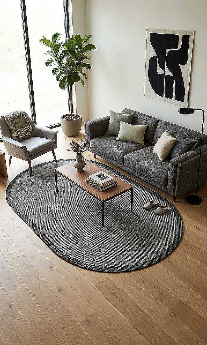 Natura Sisal Hasır Görünümlü Çerçeveli Oval Halı Ntr20 Siyah-Antrasit - 1
