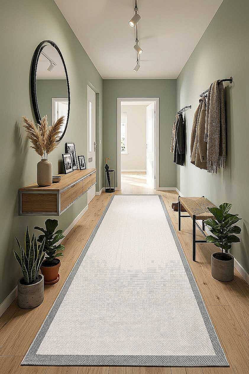 Natura Sisal Hasır Görünümlü Çerçeveli Yolluk Kesme Halı Ntr08 Gri-Krem - 1