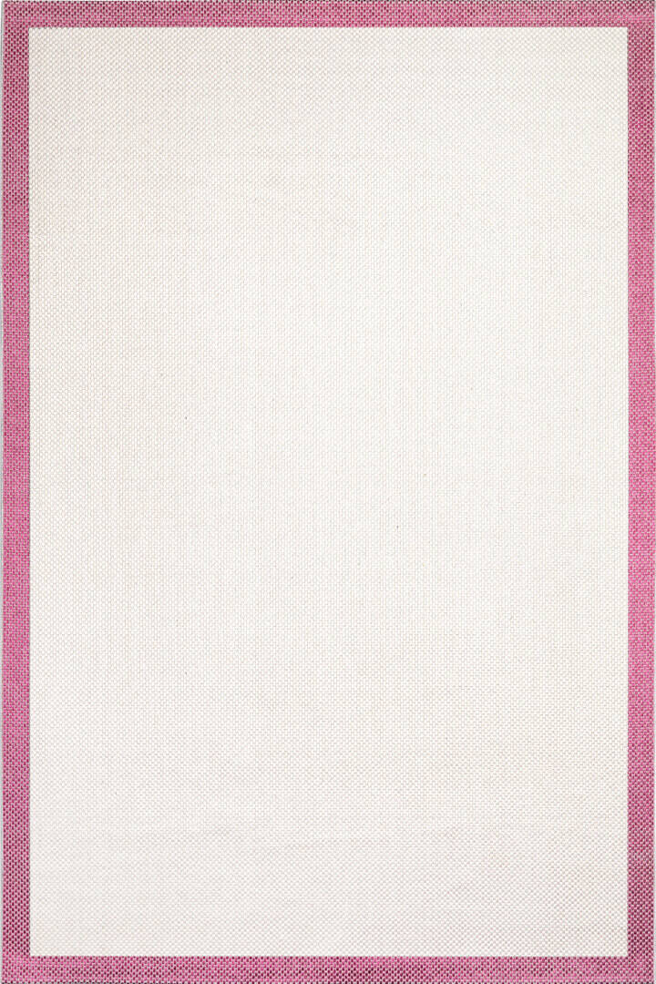 Natura Sisal Hasır Görünümlü Çerçeveli Yolluk Kesme Halı Ntr19 Fuşya-Krem - 1