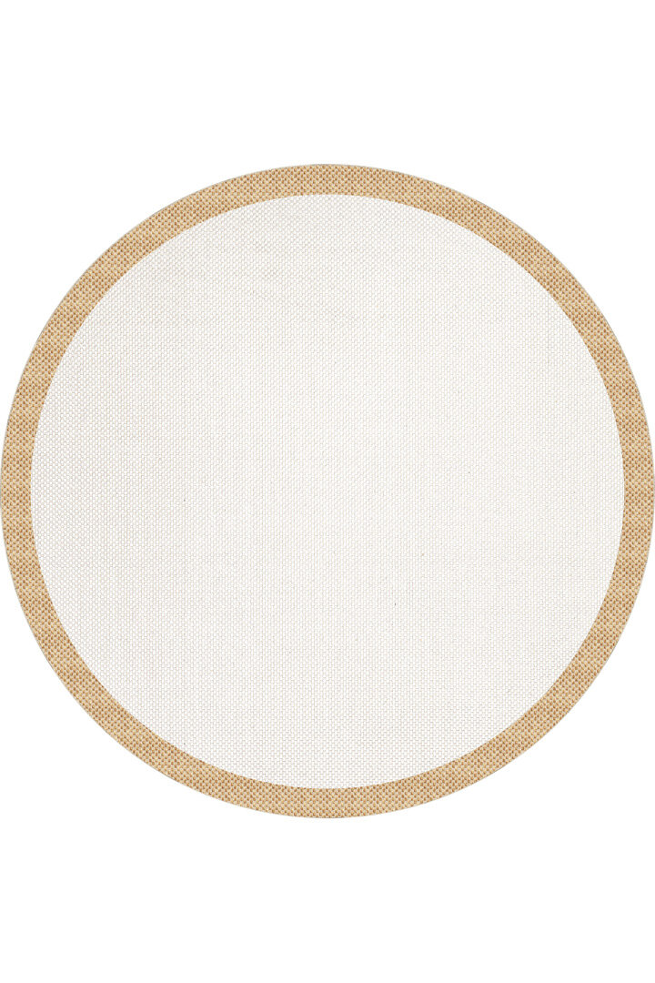 Natura Sisal Hasır Görünümlü Çerçeveli Yuvarlak Halı Ntr14 Sarı-Krem 