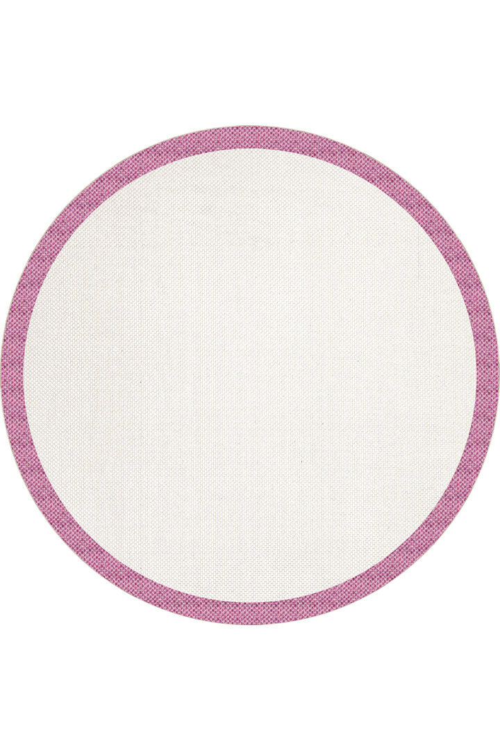 Natura Sisal Hasır Görünümlü Çerçeveli Yuvarlak Halı Ntr19 Fuşya-Krem 