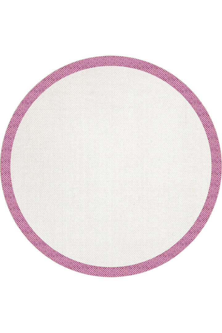 Natura Sisal Hasır Görünümlü Çerçeveli Yuvarlak Halı Ntr19 Fuşya-Krem - 1