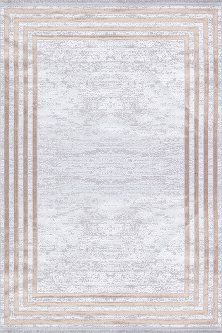 Parlak Saten Dokulu Poem Bambu Tuşe Klasik Çerçeve Desenli Halı Pm04 Bej - 2