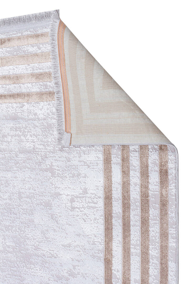 Parlak Saten Dokulu Poem Bambu Tuşe Klasik Çerçeve Desenli Halı Pm04 Bej - 7