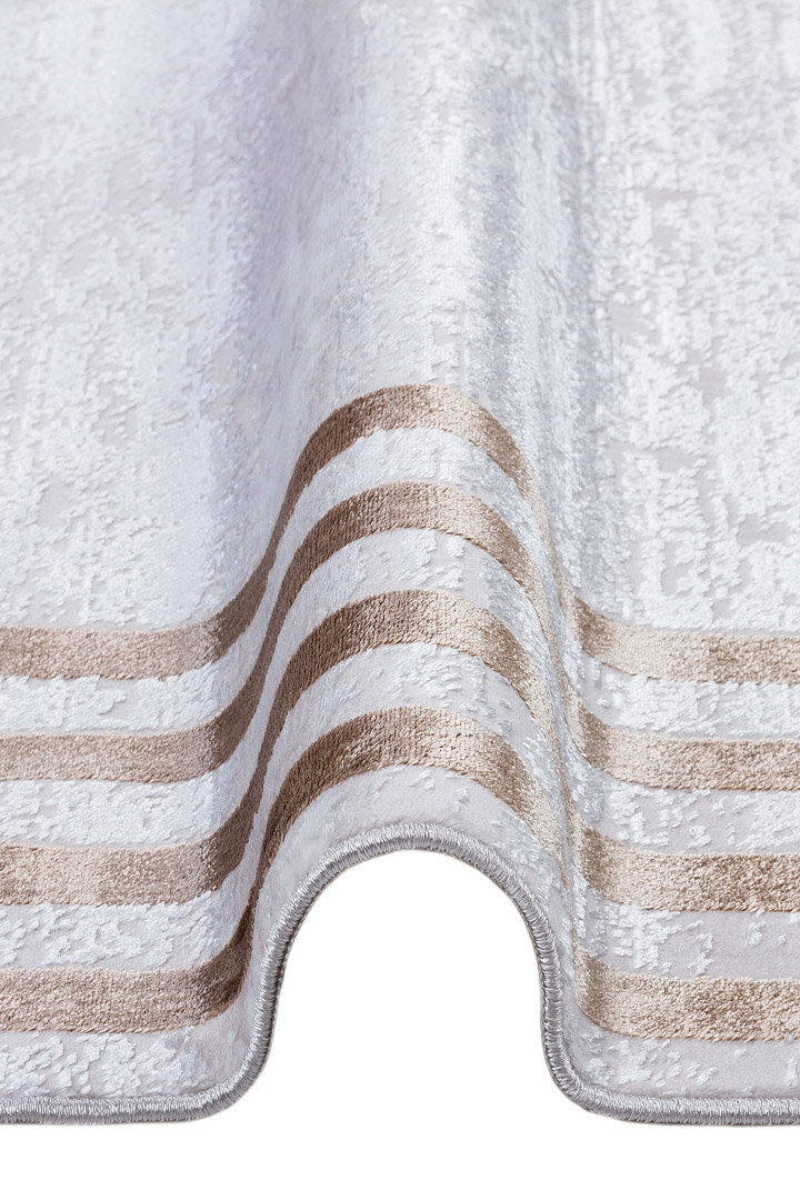 Parlak Saten Dokulu Poem Bambu Tuşe Klasik Çerçeve Desenli Halı Pm04 Bej - 5