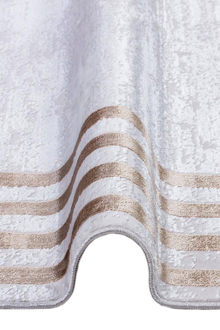 Parlak Saten Dokulu Poem Bambu Tuşe Klasik Çerçeve Desenli Halı Pm04 Bej - 5