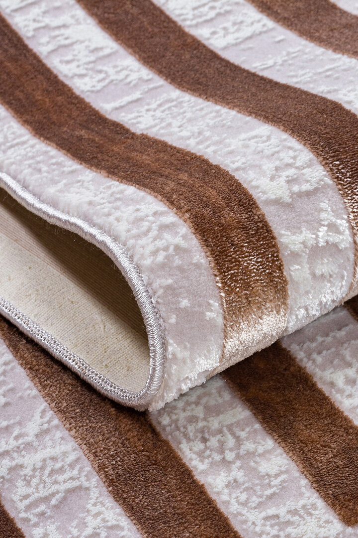 Parlak Saten Dokulu Poem Bambu Tuşe Klasik Çerçeve Desenli Halı Pm04 Bej - 6