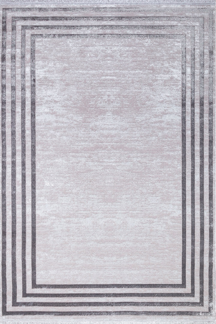 Parlak Saten Dokulu Poem Bambu Tuşe Klasik Çerçeve Desenli Halı Pm04 Gri - 2