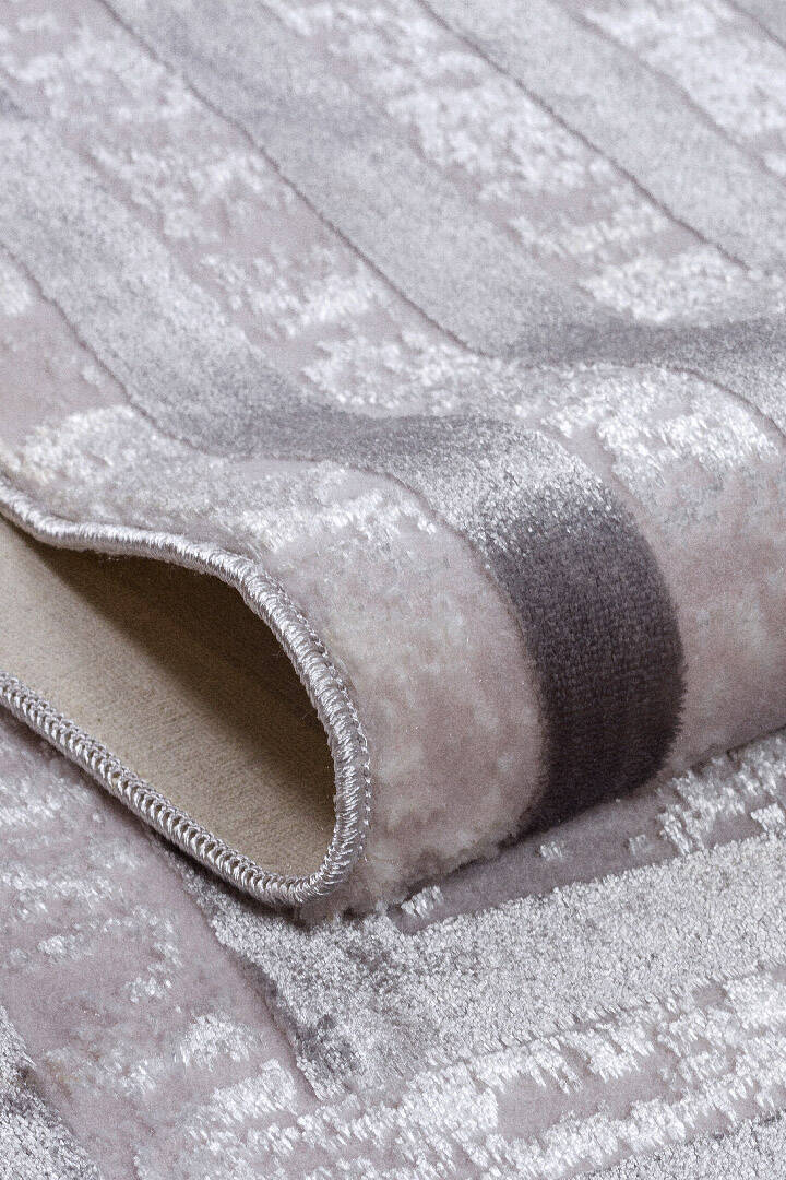 Parlak Saten Dokulu Poem Bambu Tuşe Klasik Çerçeve Desenli Halı Pm04 Gri - 5