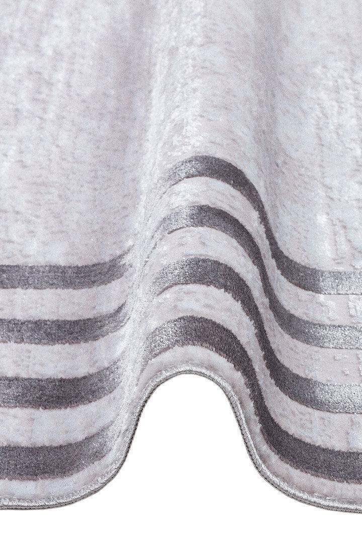 Parlak Saten Dokulu Poem Bambu Tuşe Klasik Çerçeve Desenli Halı Pm04 Gri - 6