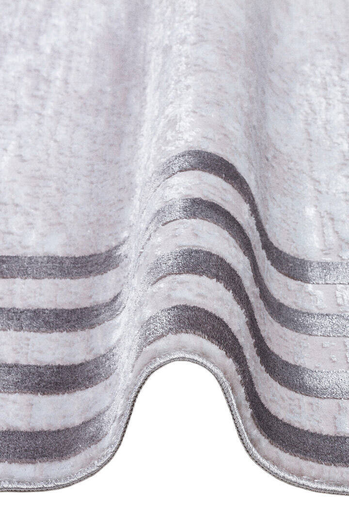 Parlak Saten Dokulu Poem Bambu Tuşe Klasik Çerçeve Desenli Halı Pm04 Gri - 6