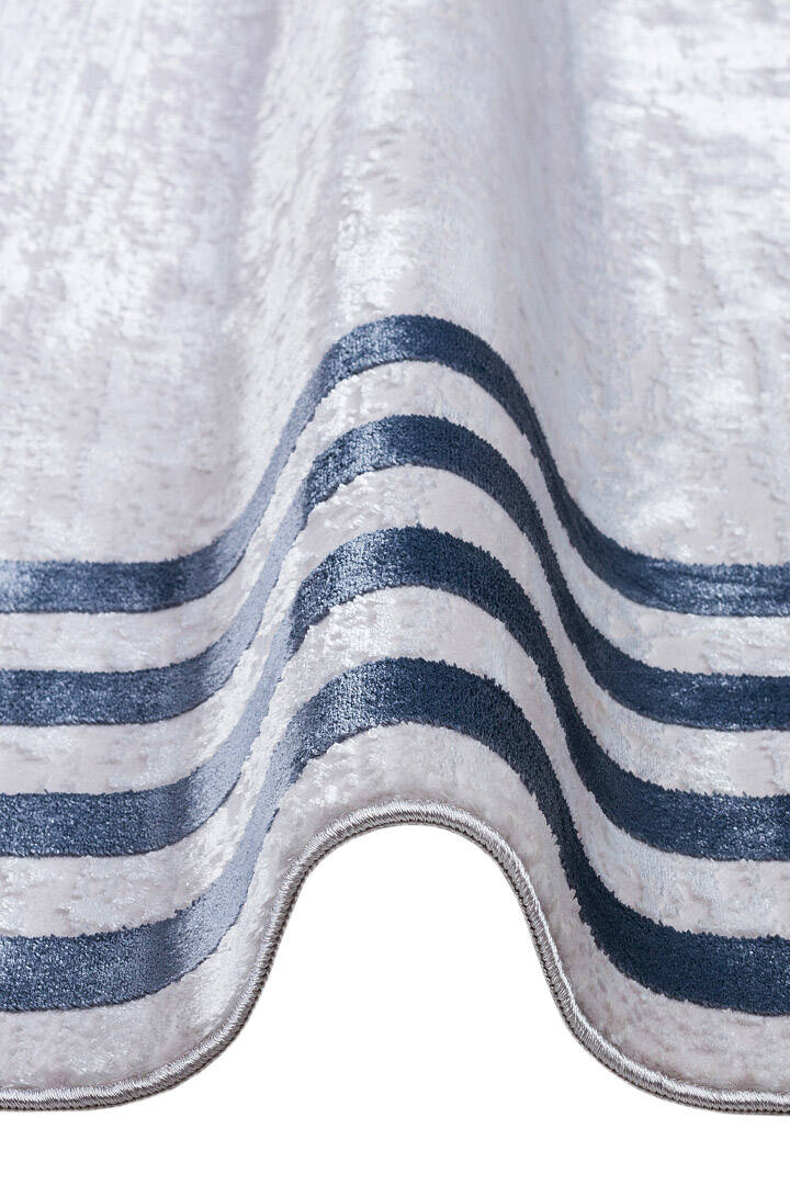 Parlak Saten Dokulu Poem Bambu Tuşe Klasik Çerçeve Desenli Halı Pm04 Mavi - 6