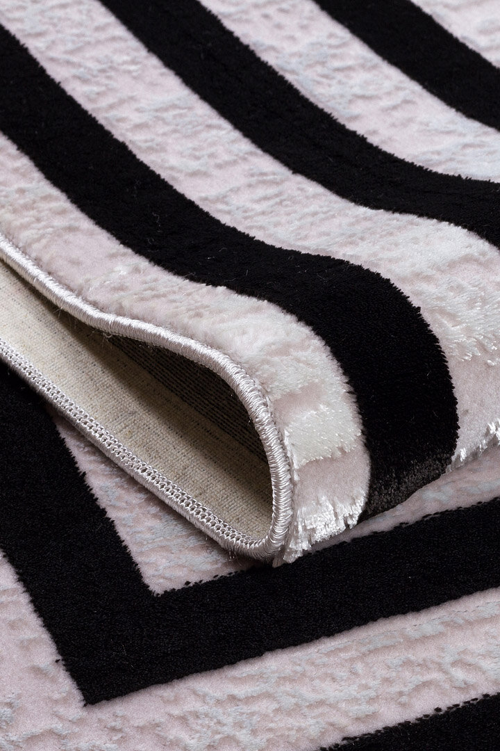 Parlak Saten Dokulu Poem Bambu Tuşe Klasik Çerçeve Desenli Halı Pm04 Siyah - 5