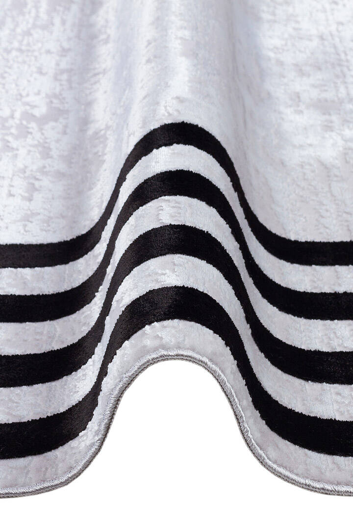 Parlak Saten Dokulu Poem Bambu Tuşe Klasik Çerçeve Desenli Halı Pm04 Siyah - 6