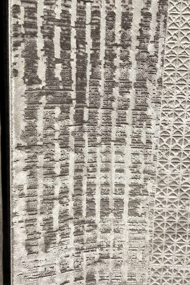 Parlak Saten Dokulu Poem Bambu Tuşe Klasik Çerçeve Desenli Halı Pm08 Beyaz - 4