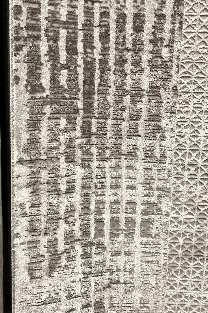 Parlak Saten Dokulu Poem Bambu Tuşe Klasik Çerçeve Desenli Halı Pm08 Beyaz - 4