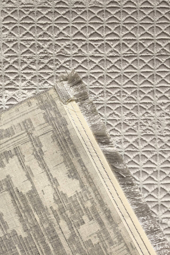 Parlak Saten Dokulu Poem Bambu Tuşe Klasik Çerçeve Desenli Halı Pm08 Beyaz - 5