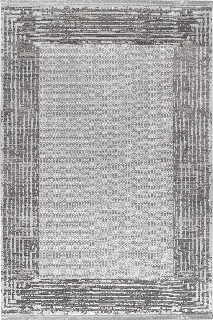 Parlak Saten Dokulu Poem Bambu Tuşe Klasik Çerçeve Desenli Halı Pm08 Beyaz - 2