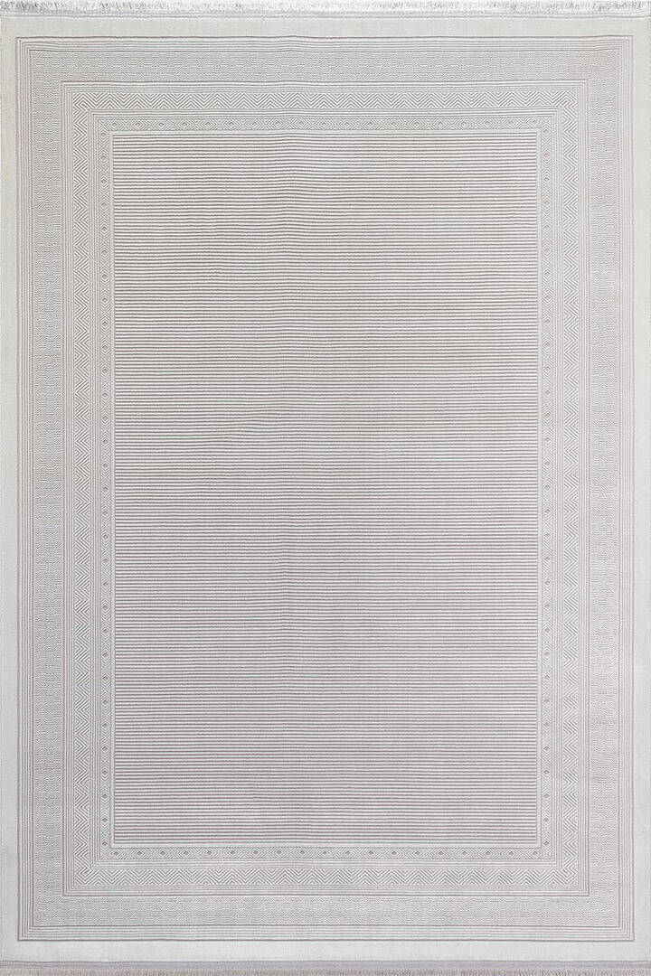 Parlak Saten Dokulu Poem Bambu Tuşe Klasik Çerçeve Desenli Halı Pm10 Beyaz - 2