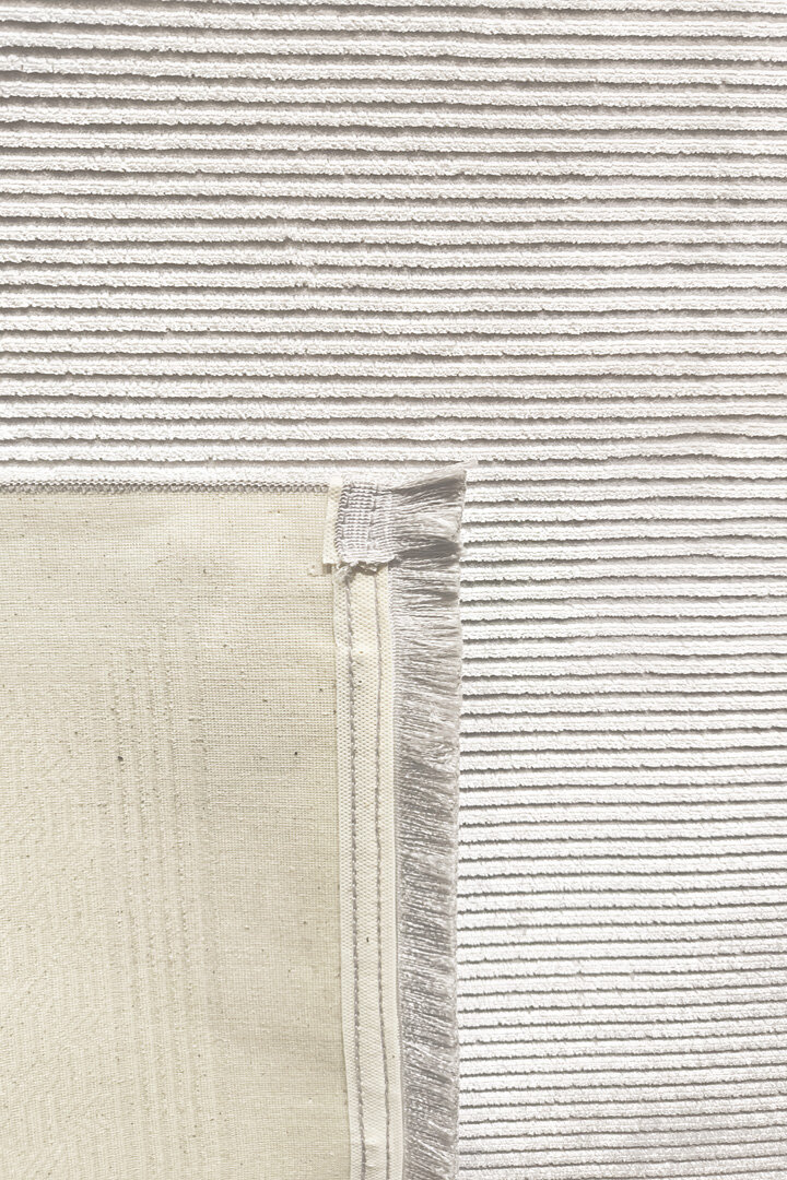 Parlak Saten Dokulu Poem Bambu Tuşe Klasik Çerçeve Desenli Halı Pm10 Beyaz - 5