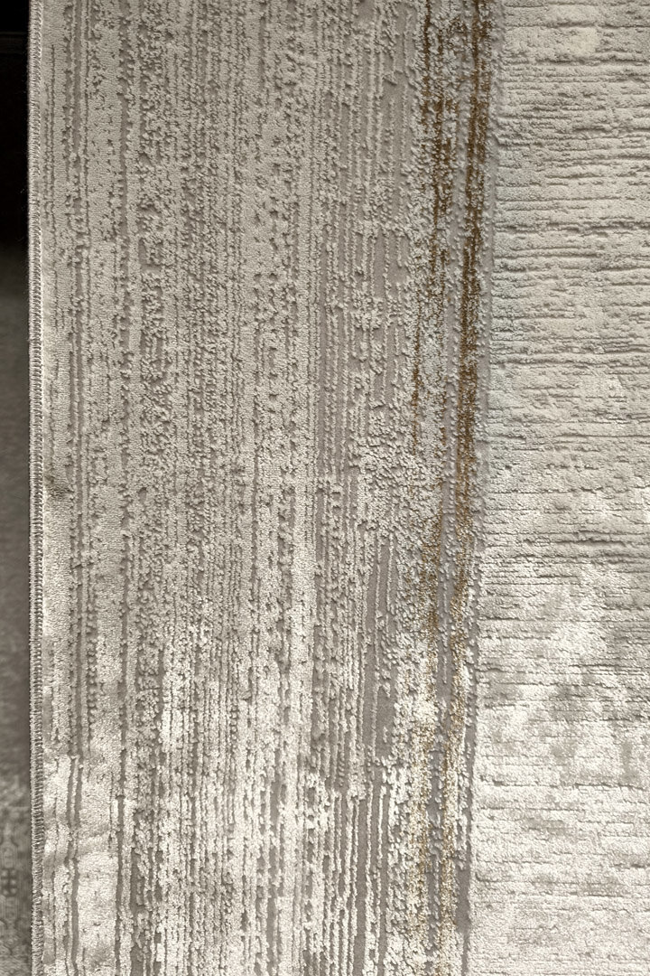 Parlak Saten Dokulu Poem Bambu Tuşe Klasik Çerçeve Desenli Halı Pm13 Bej - 4