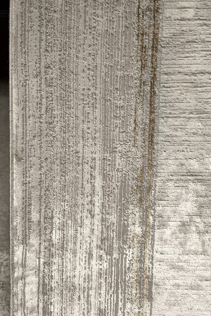 Parlak Saten Dokulu Poem Bambu Tuşe Klasik Çerçeve Desenli Halı Pm13 Bej - 4