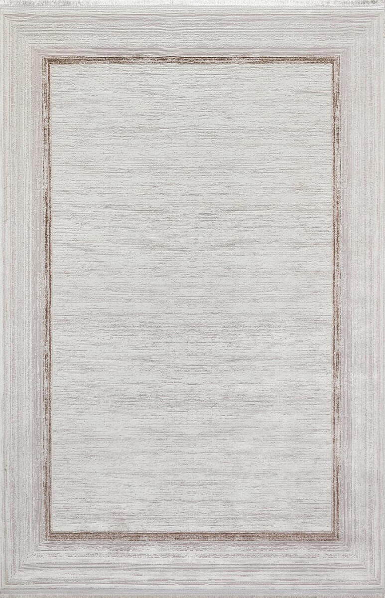 Parlak Saten Dokulu Poem Bambu Tuşe Klasik Çerçeve Desenli Halı Pm13 Bej - Frenda (1)