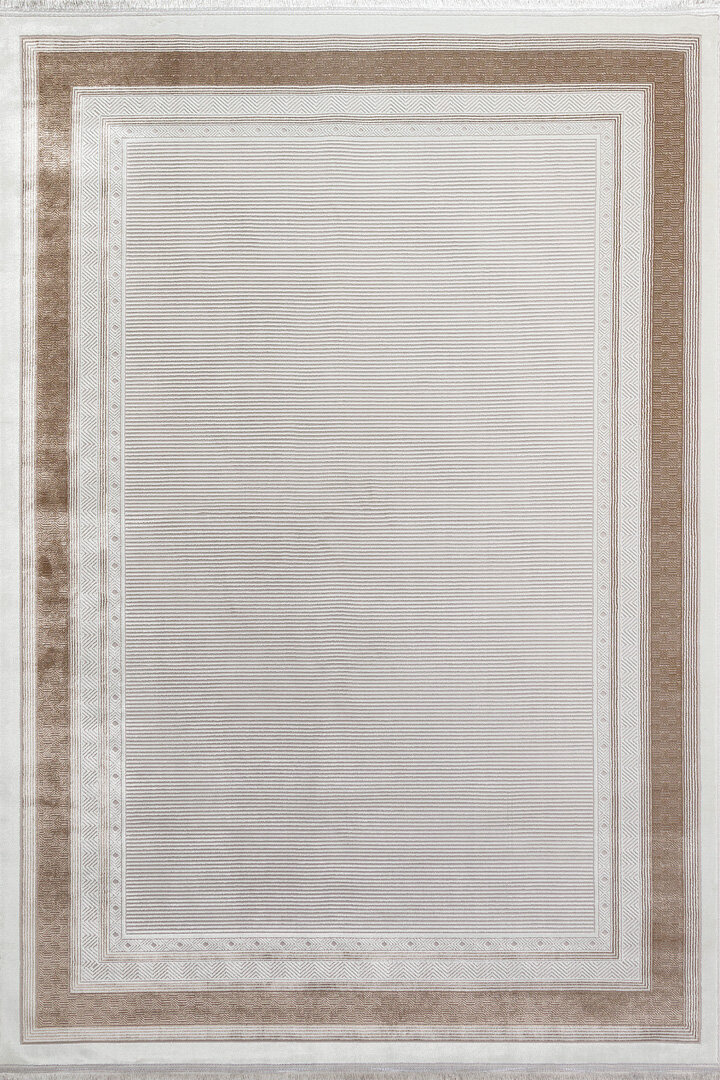 Parlak Saten Dokulu Poem Bambu Tuşe Klasik Çerçeve Desenli Halı Pm14 Bej - 2