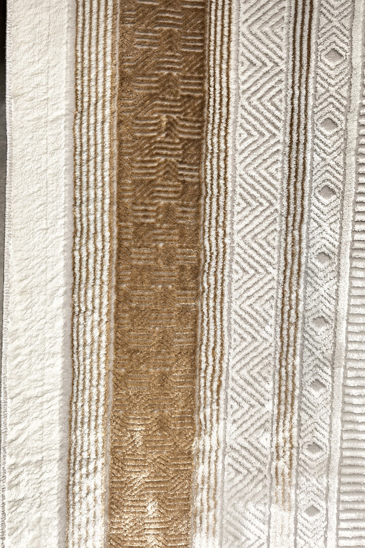 Parlak Saten Dokulu Poem Bambu Tuşe Klasik Çerçeve Desenli Halı Pm14 Bej - 4