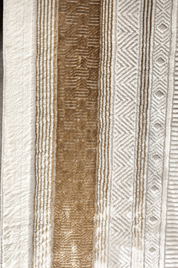 Parlak Saten Dokulu Poem Bambu Tuşe Klasik Çerçeve Desenli Halı Pm14 Bej - 4