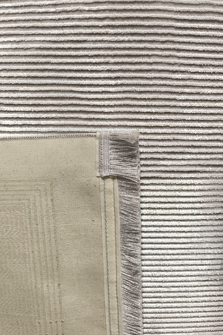 Parlak Saten Dokulu Poem Bambu Tuşe Klasik Çerçeve Desenli Halı Pm14 Bej - 5