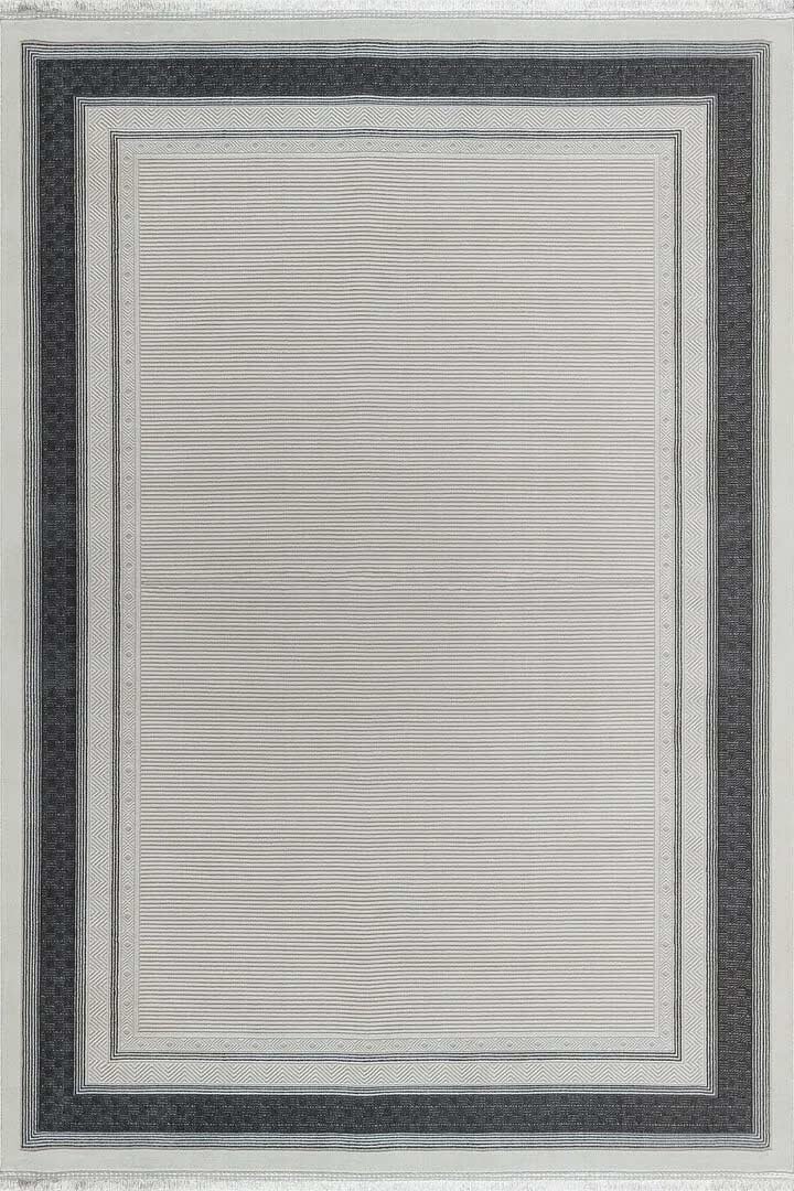 Parlak Saten Dokulu Poem Bambu Tuşe Klasik Çerçeve Desenli Halı Pm15 Antrasit - Frenda