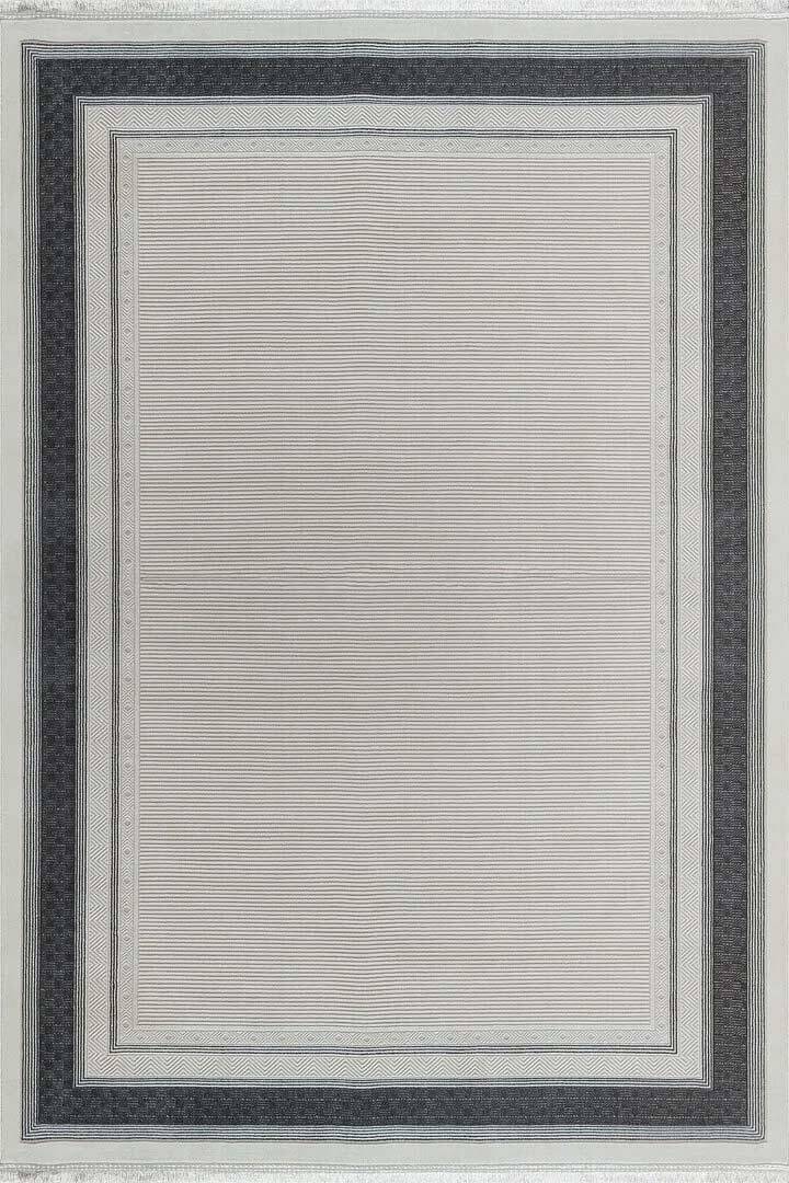 Parlak Saten Dokulu Poem Bambu Tuşe Klasik Çerçeve Desenli Halı Pm15 Antrasit - 1