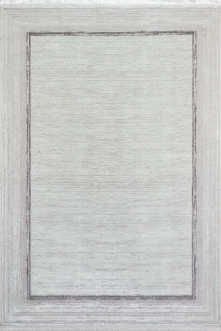 Parlak Saten Dokulu Poem Bambu Tuşe Klasik Çerçeve Desenli Halı Pm17 Beyaz - Frenda