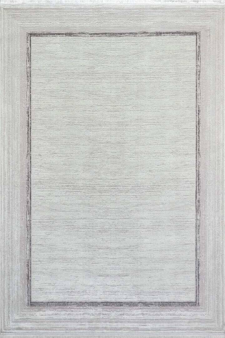 Parlak Saten Dokulu Poem Bambu Tuşe Klasik Çerçeve Desenli Halı Pm17 Beyaz - 1