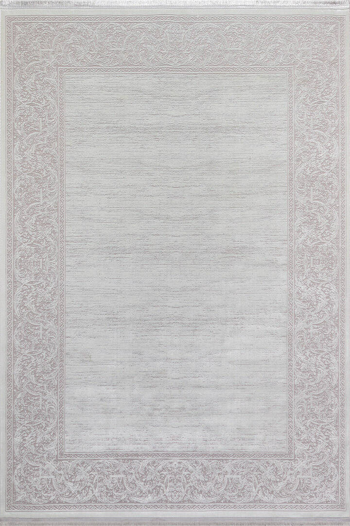 Parlak Saten Dokulu Poem Bambu Tuşe Klasik Çerçeve Desenli Halı Pm18 Beyaz - 2