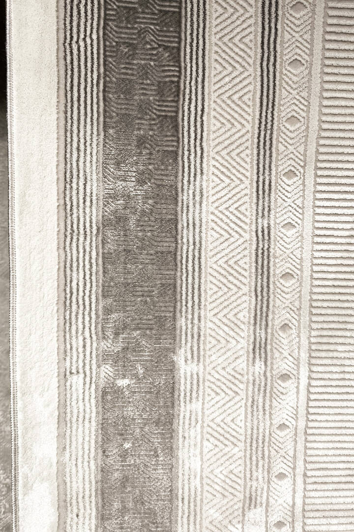 Parlak Saten Dokulu Poem Bambu Tuşe Klasik Çerçeve Desenli Halı Pm19 Beyaz - 4