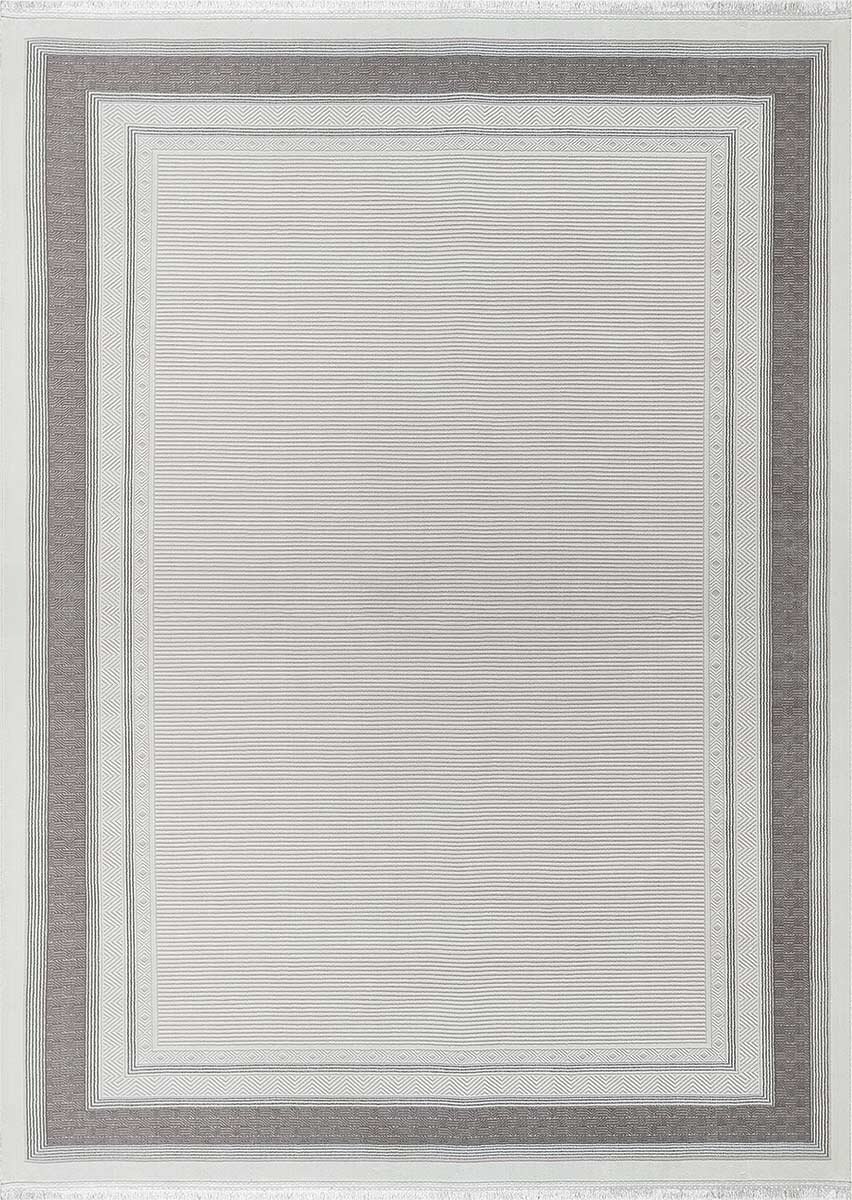 Parlak Saten Dokulu Poem Bambu Tuşe Klasik Çerçeve Desenli Halı Pm19 Beyaz - Frenda (1)