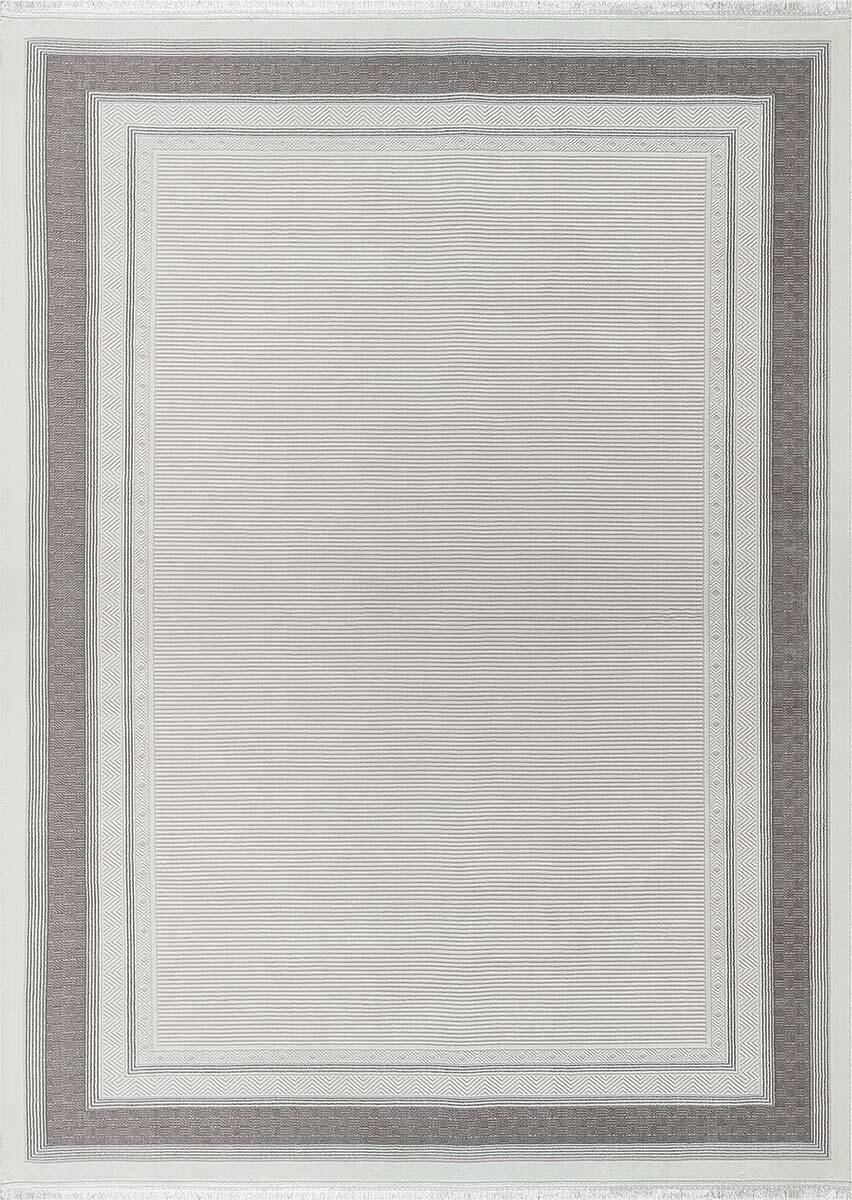 Parlak Saten Dokulu Poem Bambu Tuşe Klasik Çerçeve Desenli Halı Pm19 Beyaz - 2