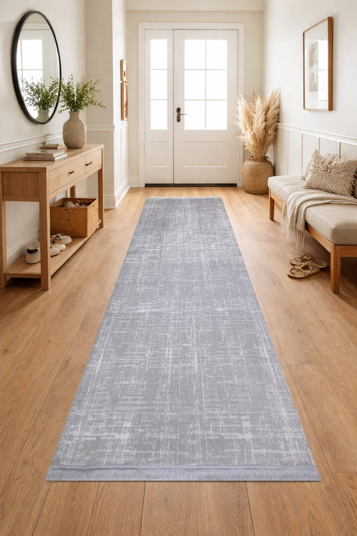 Parlak Saten Dokulu Poem Bambu Tuşe Modern Trend Halı Pm03 Gri - 4