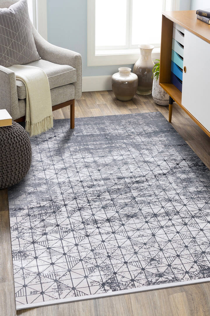 Parlak Saten Dokulu Poem Bambu Tuşe Modern Trend Halı Pm06 Antrasit - 1