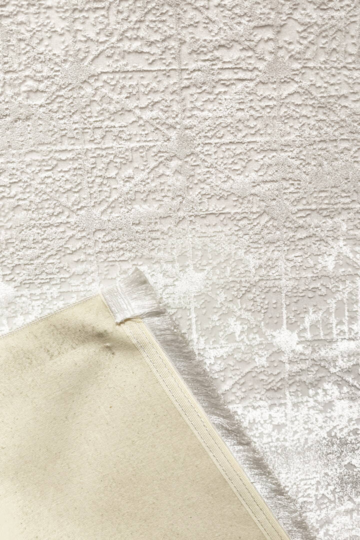 Parlak Saten Dokulu Poem Bambu Tuşe Modern Trend Halı Pm06 Beyaz - 5