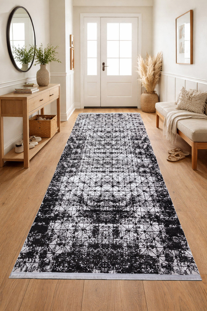 Parlak Saten Dokulu Poem Bambu Tuşe Modern Trend Halı Pm06 Siyah - 4