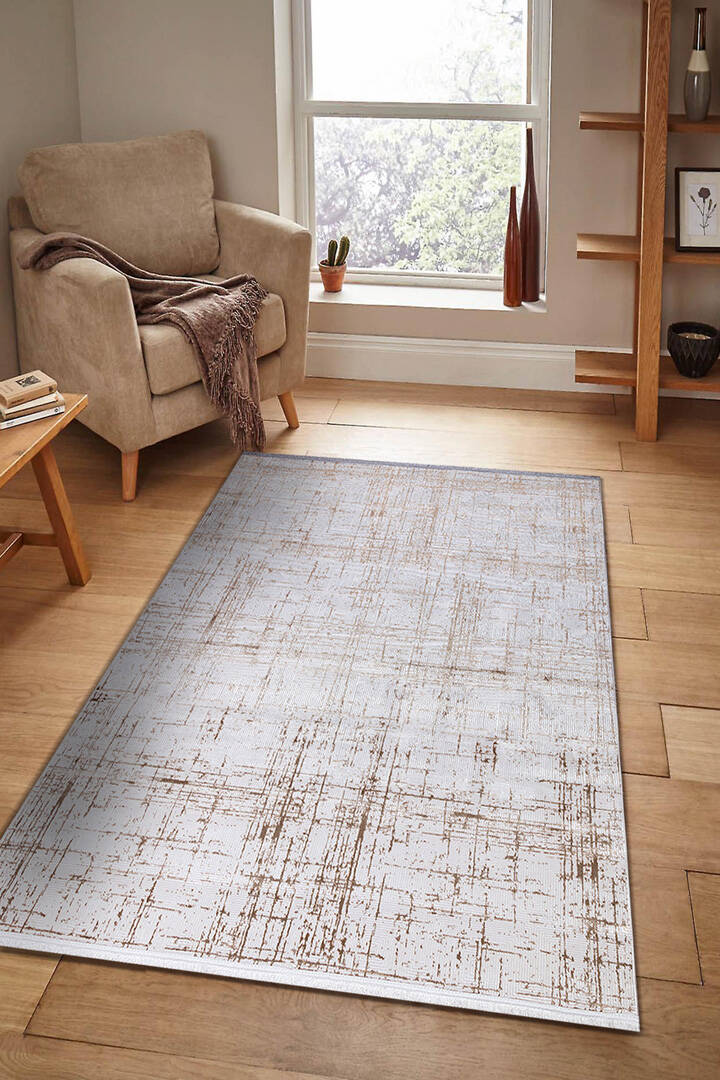 Parlak Saten Dokulu Poem Bambu Tuşe Modern Trend Halı Pm07 Bej - 1