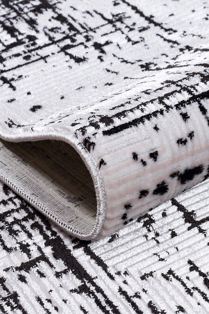 Parlak Saten Dokulu Poem Bambu Tuşe Modern Trend Halı Pm07 Siyah - 5