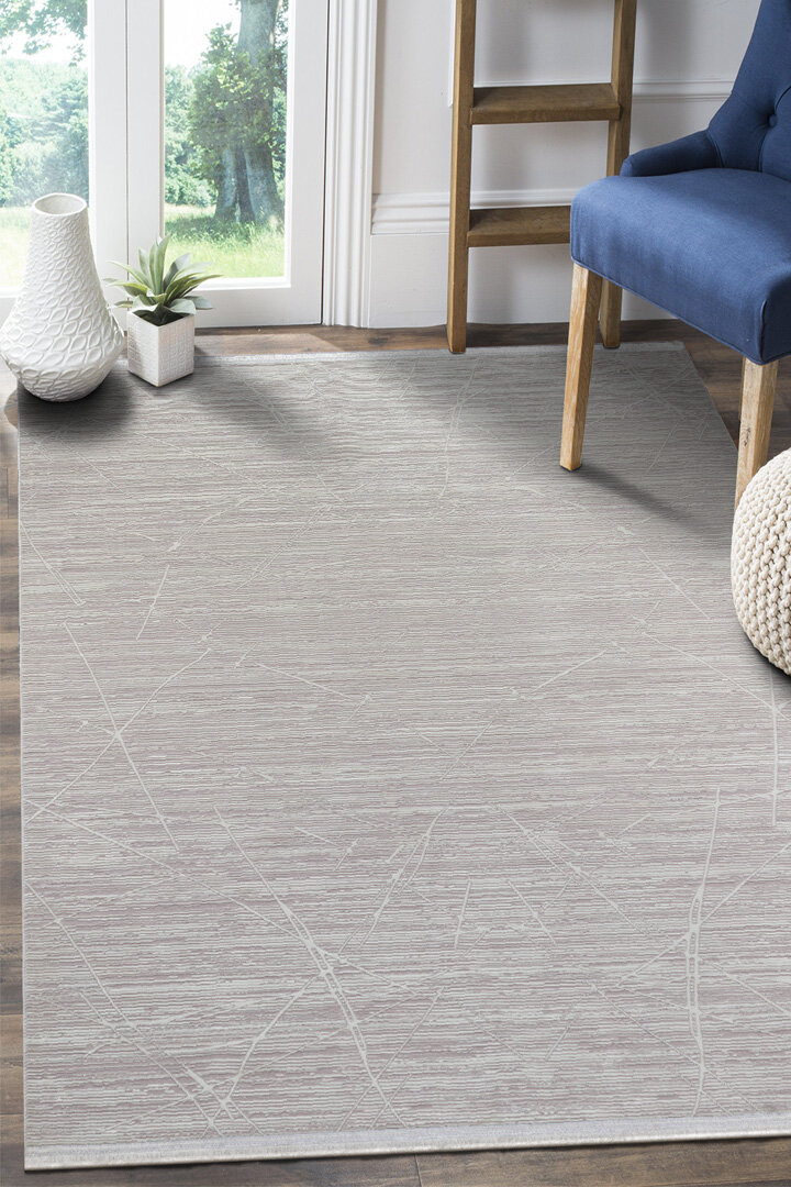 Parlak Saten Dokulu Poem Bambu Tuşe Modern Trend Halı Pm09 Beyaz - Frenda