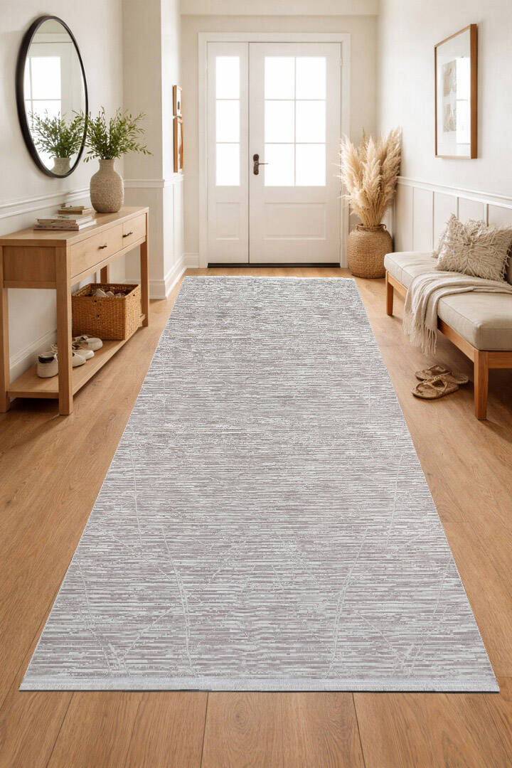 Parlak Saten Dokulu Poem Bambu Tuşe Modern Trend Halı Pm09 Beyaz - 3